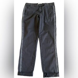 ANTHROPOLOGIE Charcoal Gray Relaxed Chino Pants W/Tuxedo Stripe Size 27 32x30